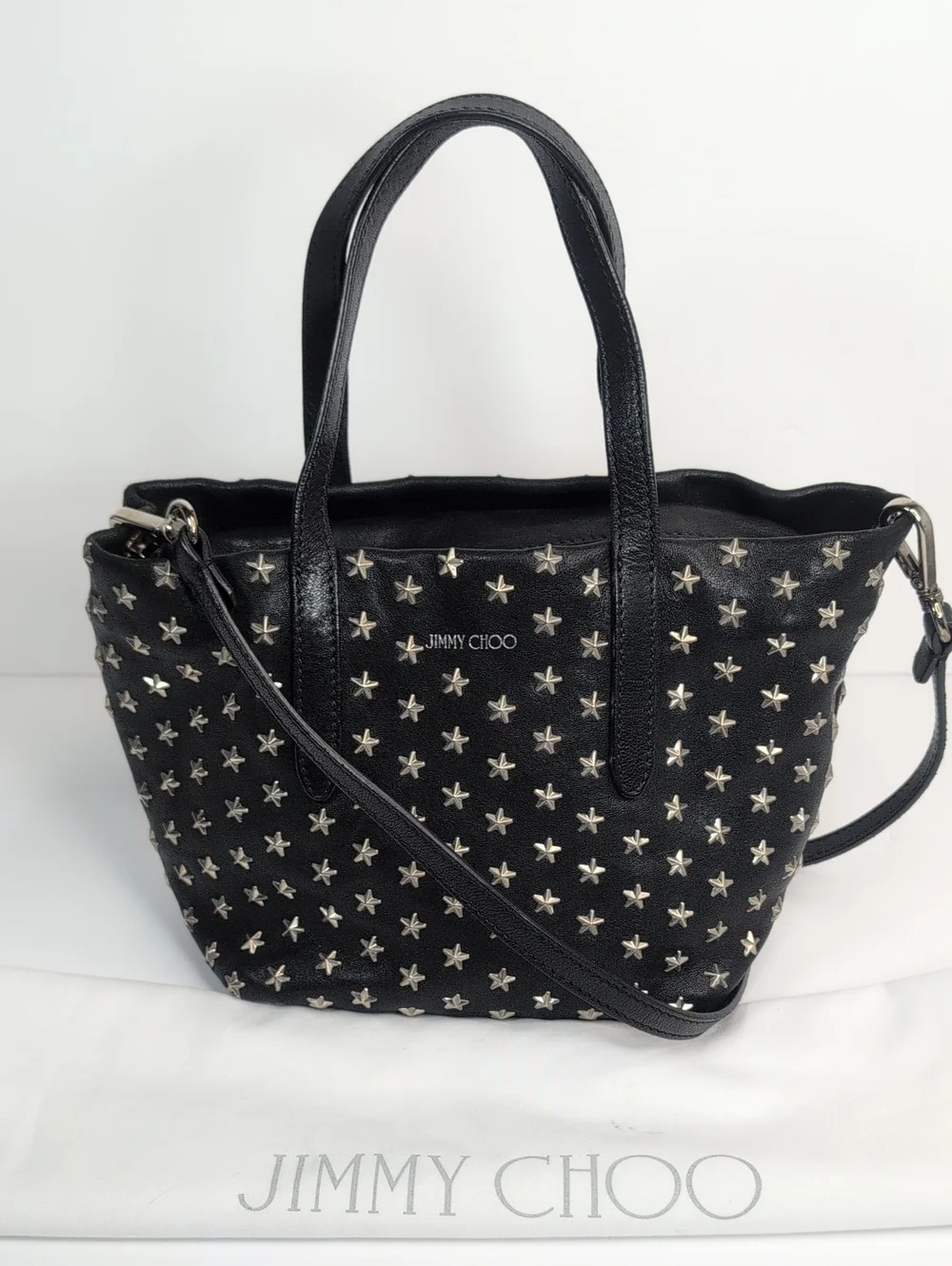 Jimmy Choo Mini Sara Star-Studded Black Leather Tote